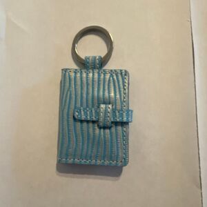 Blue Embossed Leather Photo Album Keychain NEW